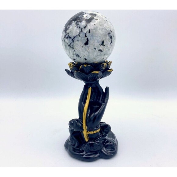 Black and gold lotus flower crystal sphere stand decor - Picture 1 of 1